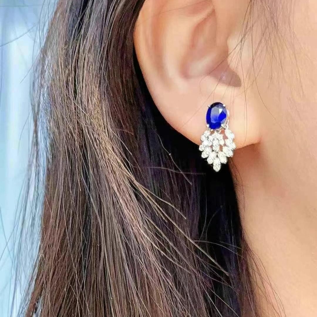 14k Gold 3.88 Ctw Natural Sapphire & Diamond Earrings - 5