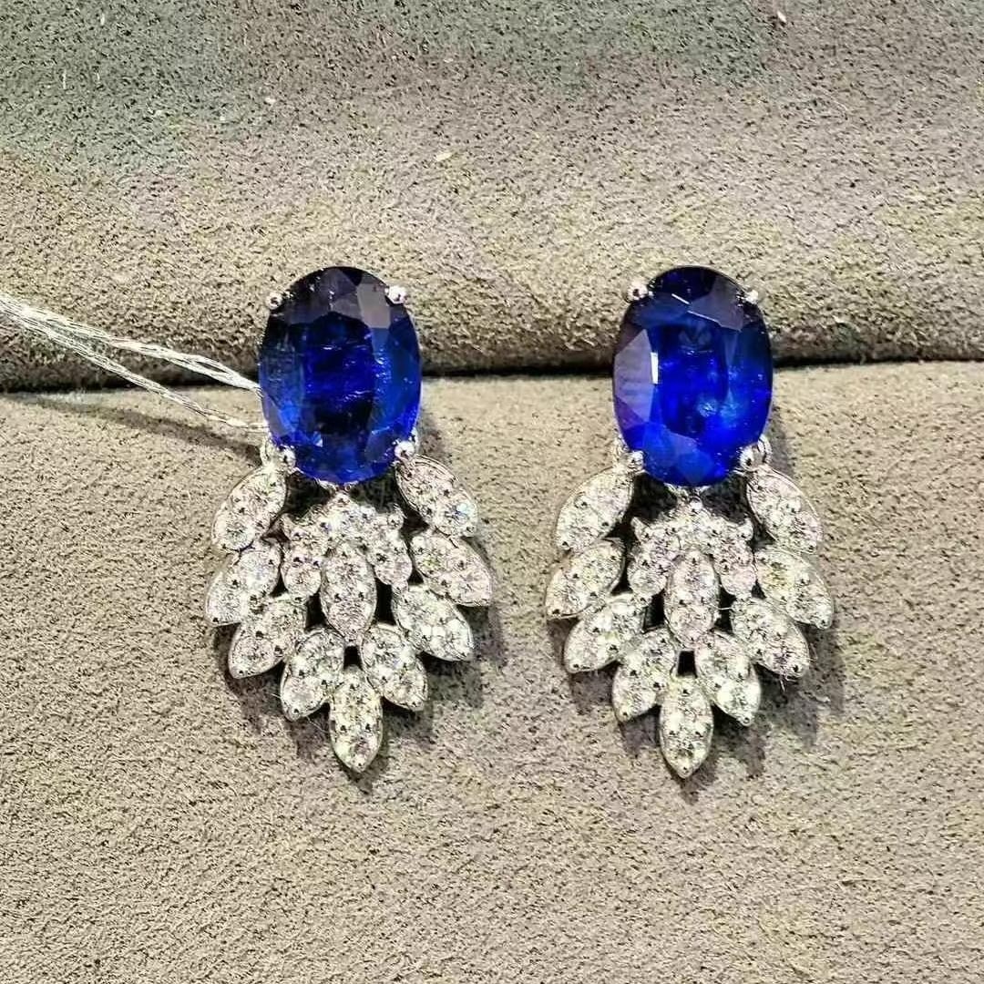 14k Gold 3.88 Ctw Natural Sapphire & Diamond Earrings - 6