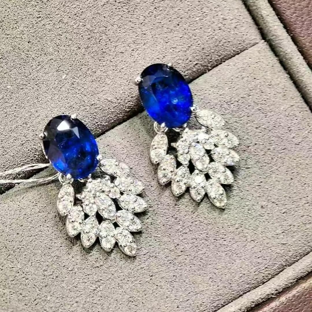 14k Gold 3.88 Ctw Natural Sapphire & Diamond Earrings - 7