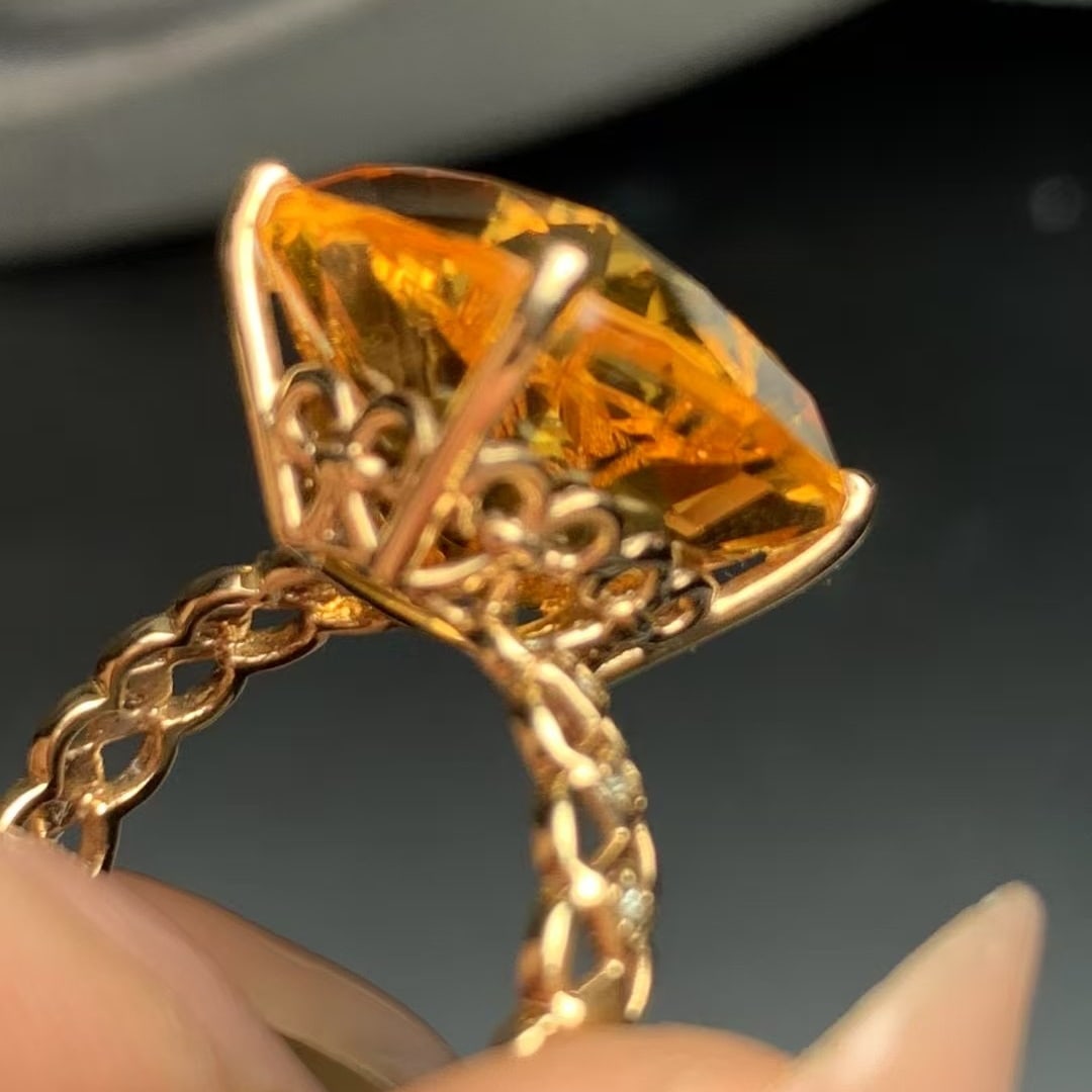 14k Gold 12.30 Ct Natural Citrine & Diamond Ring - 3