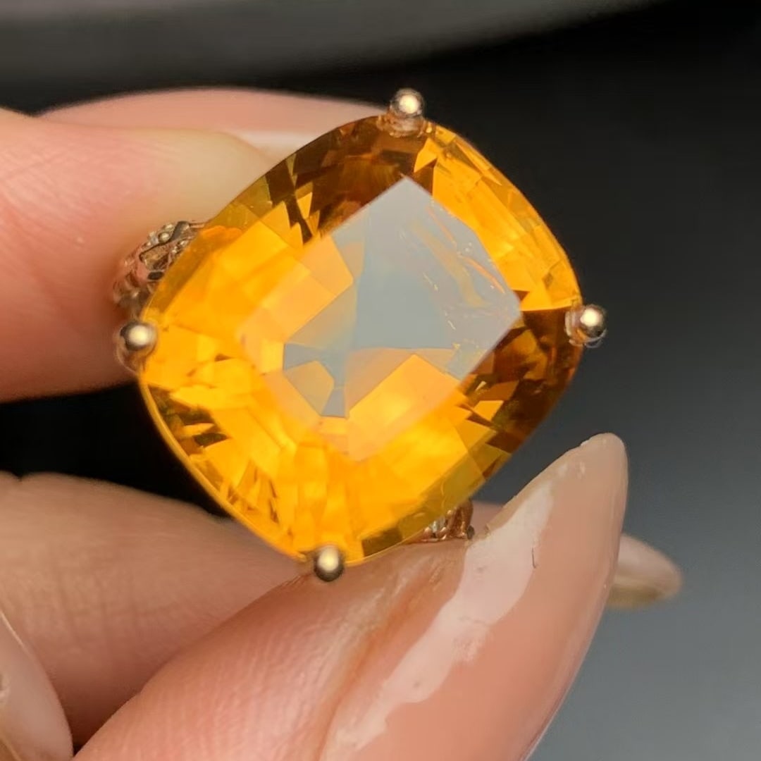 14k Gold 12.30 Ct Natural Citrine & Diamond Ring - 5