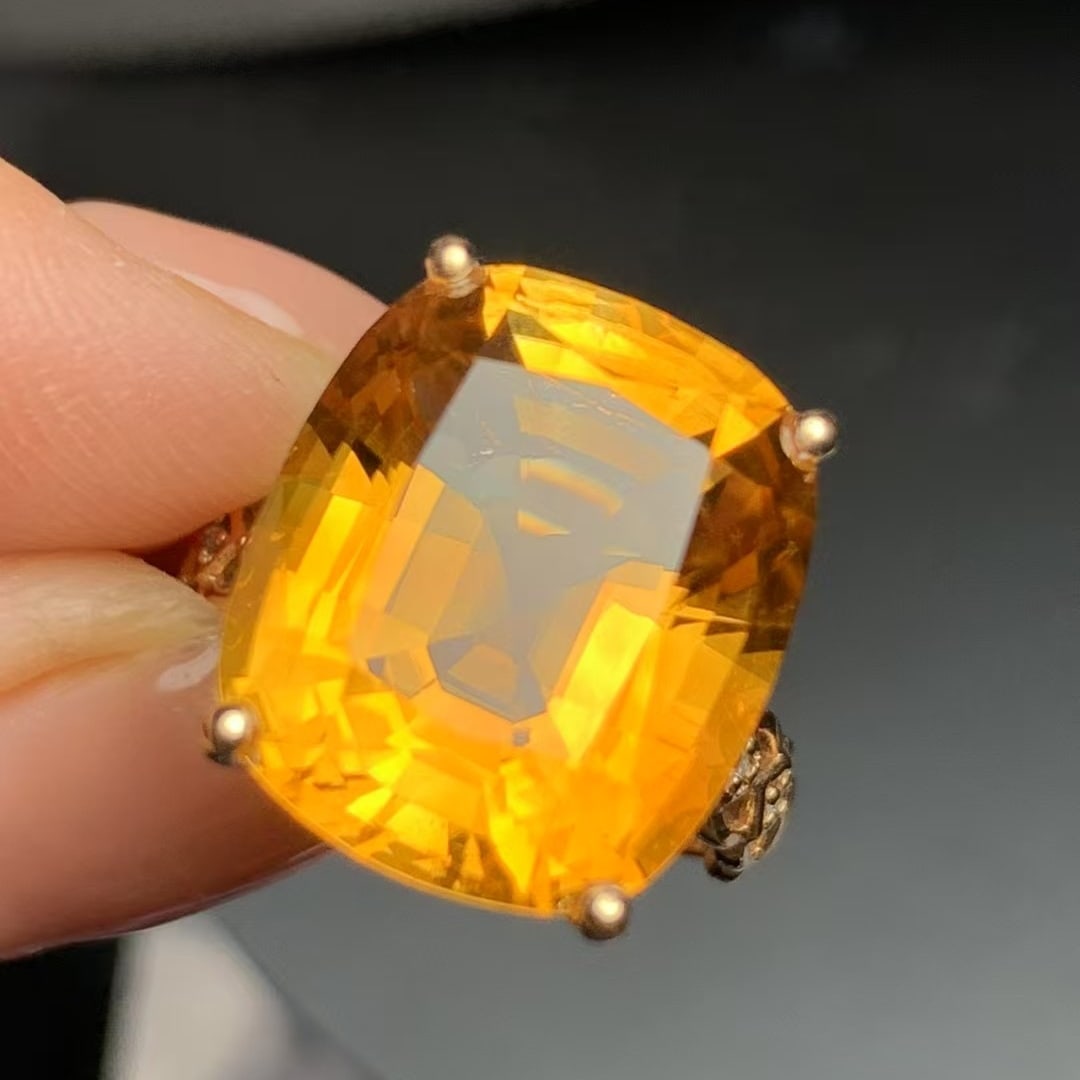14k Gold 12.30 Ct Natural Citrine & Diamond Ring - 6