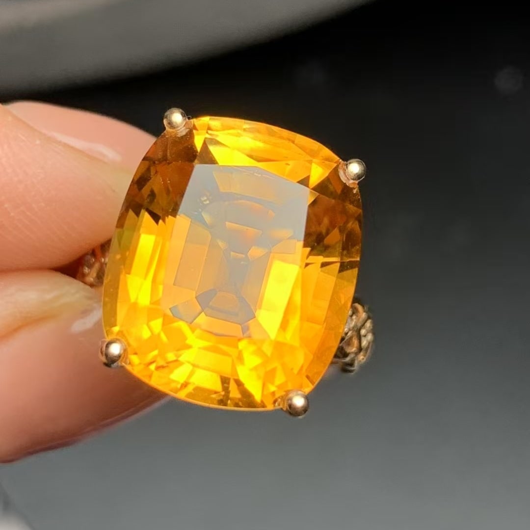 14k Gold 12.30 Ct Natural Citrine & Diamond Ring - 7
