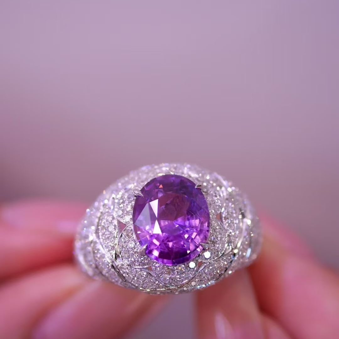 14k Gold 4.62 Ctw Natural Sapphire & Diamond Ring: Ref:230997189 // gold content:14k gold // ring size:7. 25us // // main gemstone:sapphire // shape:oval // carat weight:3. 51ct // color:purple // treatment:natural // // adjacent gemstone 2 : diamond 