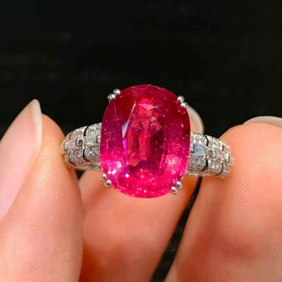 14k Gold 4 Ct Natural Tourmaline & Diamond Ring - 2