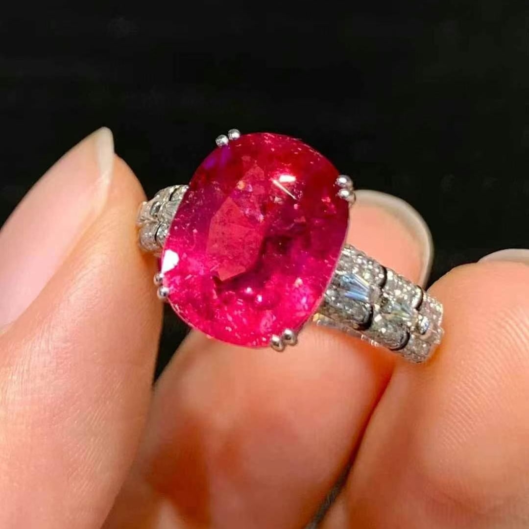14k Gold 4 Ct Natural Tourmaline & Diamond Ring - 3