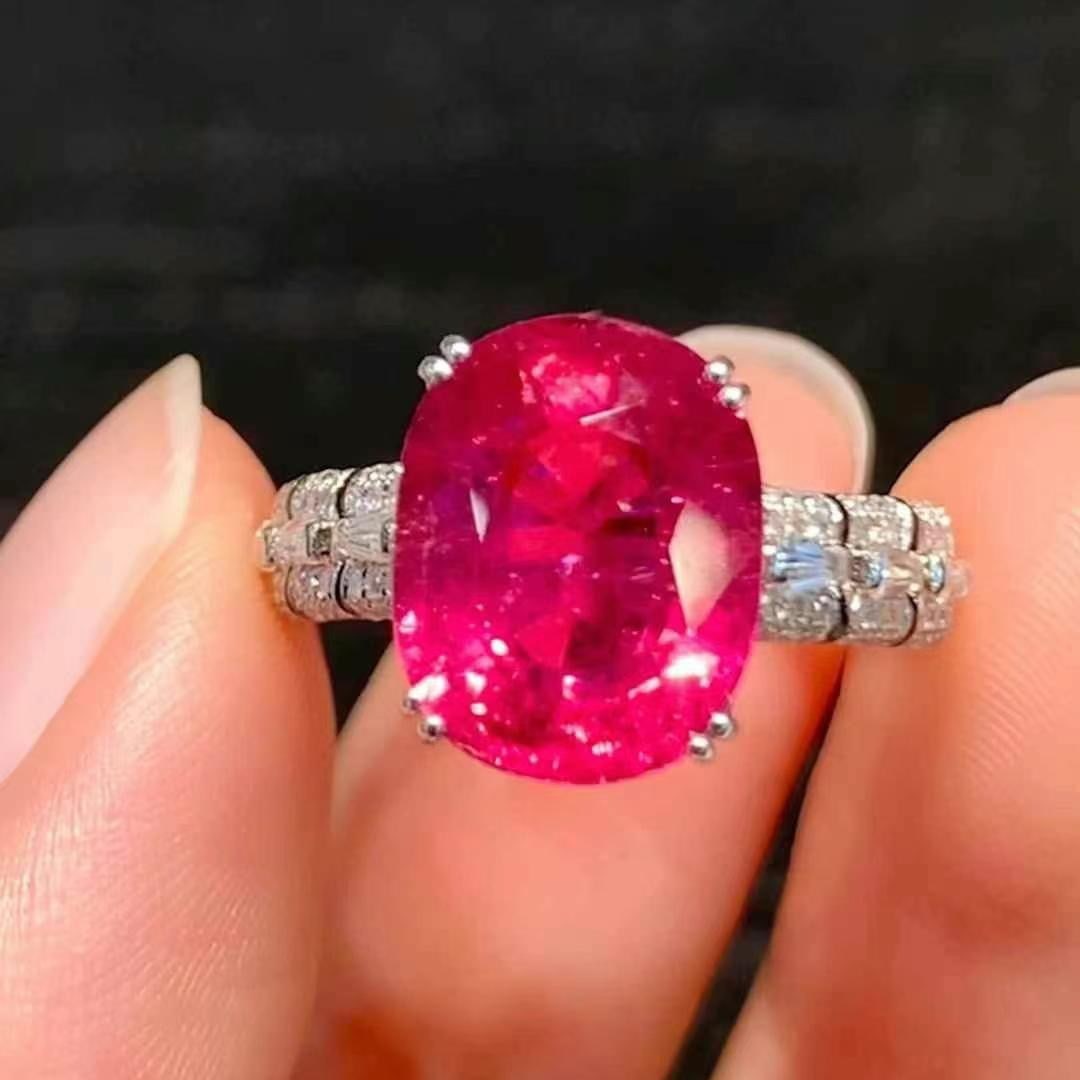 14k Gold 4 Ct Natural Tourmaline & Diamond Ring - 4