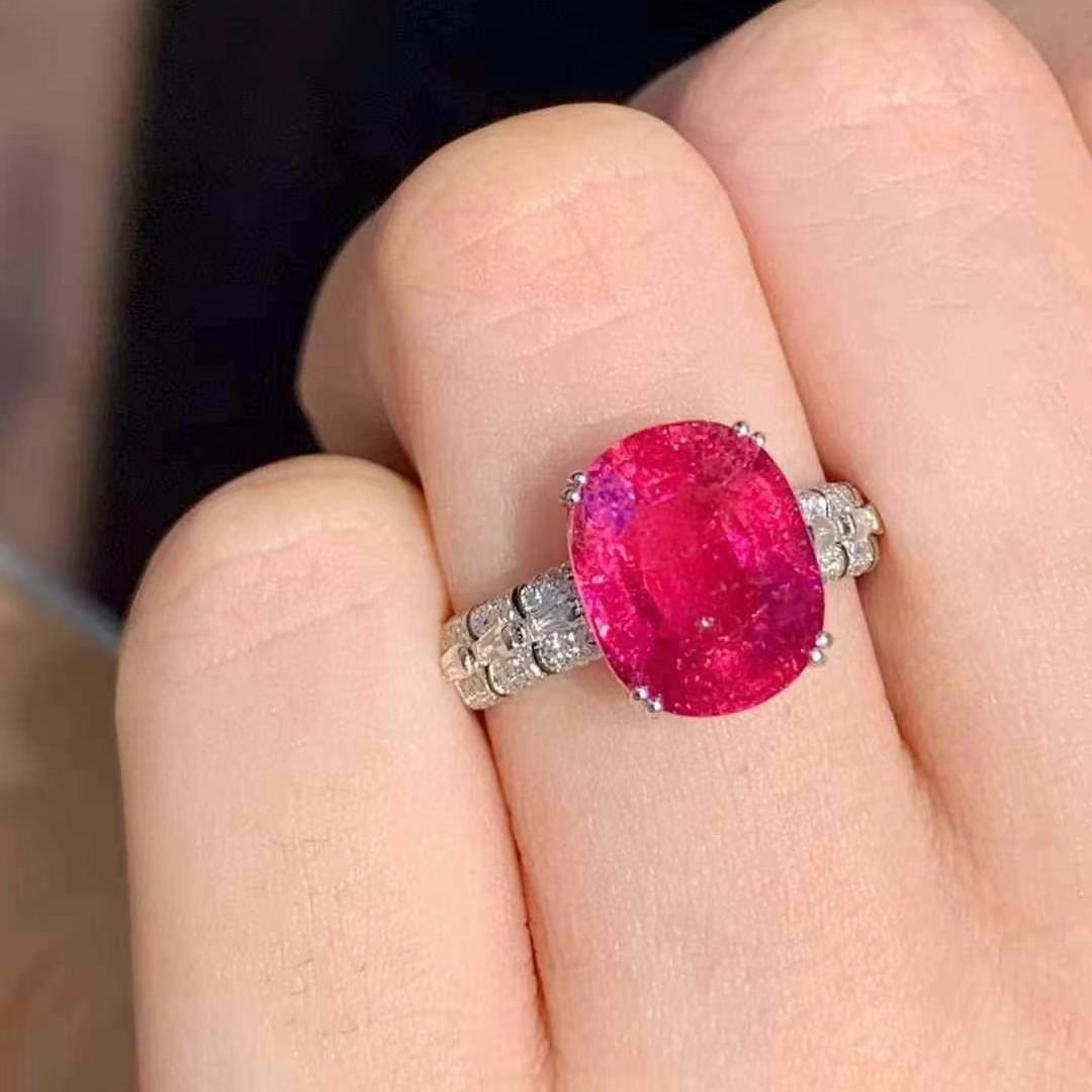 14k Gold 4 Ct Natural Tourmaline & Diamond Ring - 6