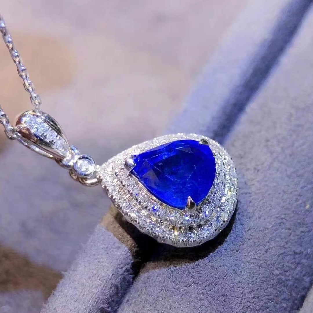 14k Gold 1.97 Ctw Natural Sapphire & Diamond Pendant( Without Chain ) - 2