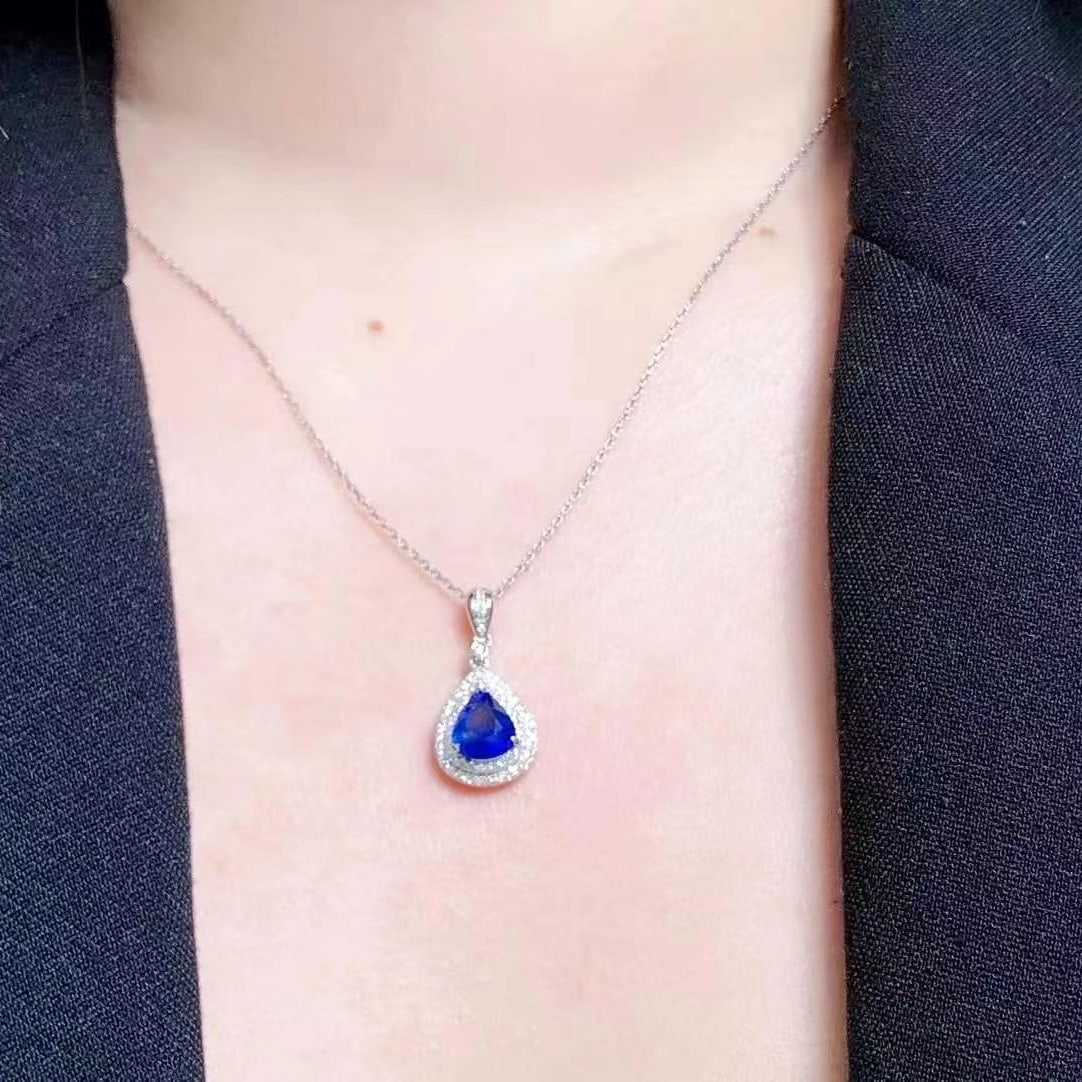 14k Gold 1.97 Ctw Natural Sapphire & Diamond Pendant( Without Chain ) - 4