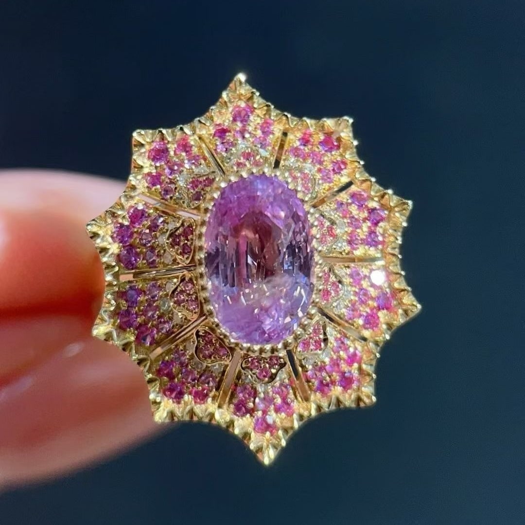 14k Gold 3.61 Ctw Natural Sapphire & Sapphire Ring: Ref:230997191 // gold content:14k gold // ring size:7. 25us // // main gemstone:sapphire // shape:oval // carat weight:3. 01ct // color:pink // treatment:natural // // adjacent gemstone 2 : sapphire