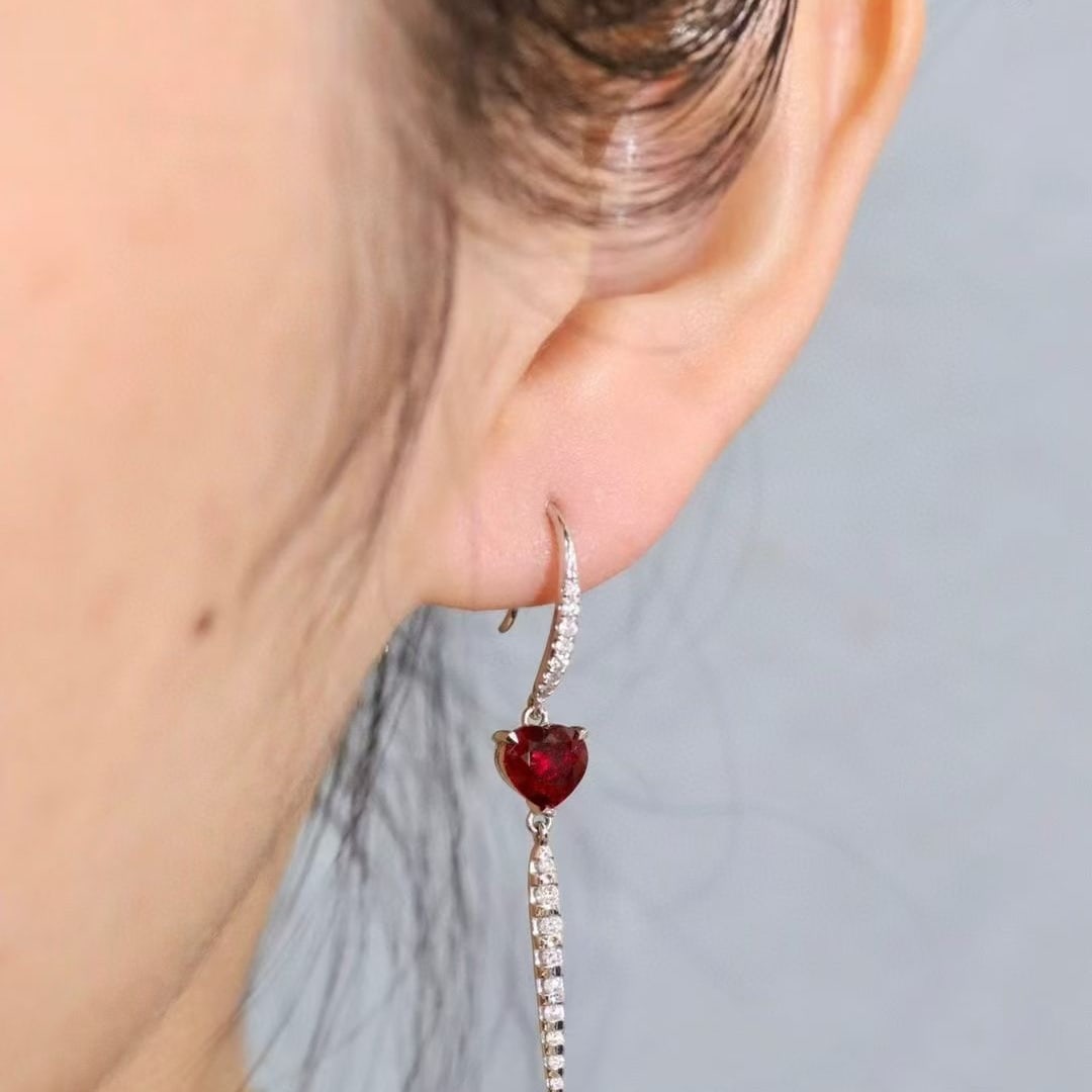 14k Gold 2.45 Ctw Natural Ruby & Diamond Earrings - 3