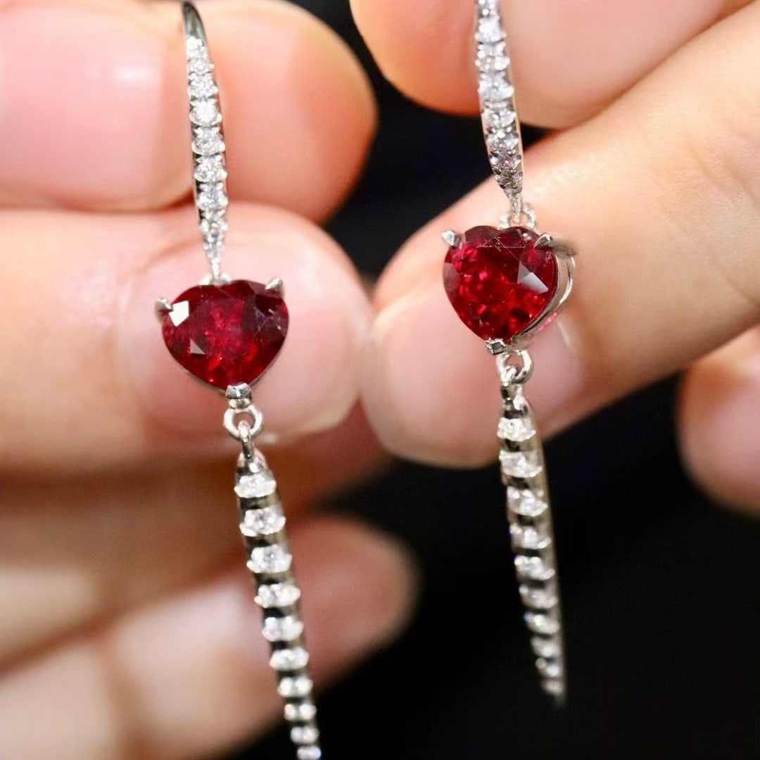 14k Gold 2.45 Ctw Natural Ruby & Diamond Earrings - 5
