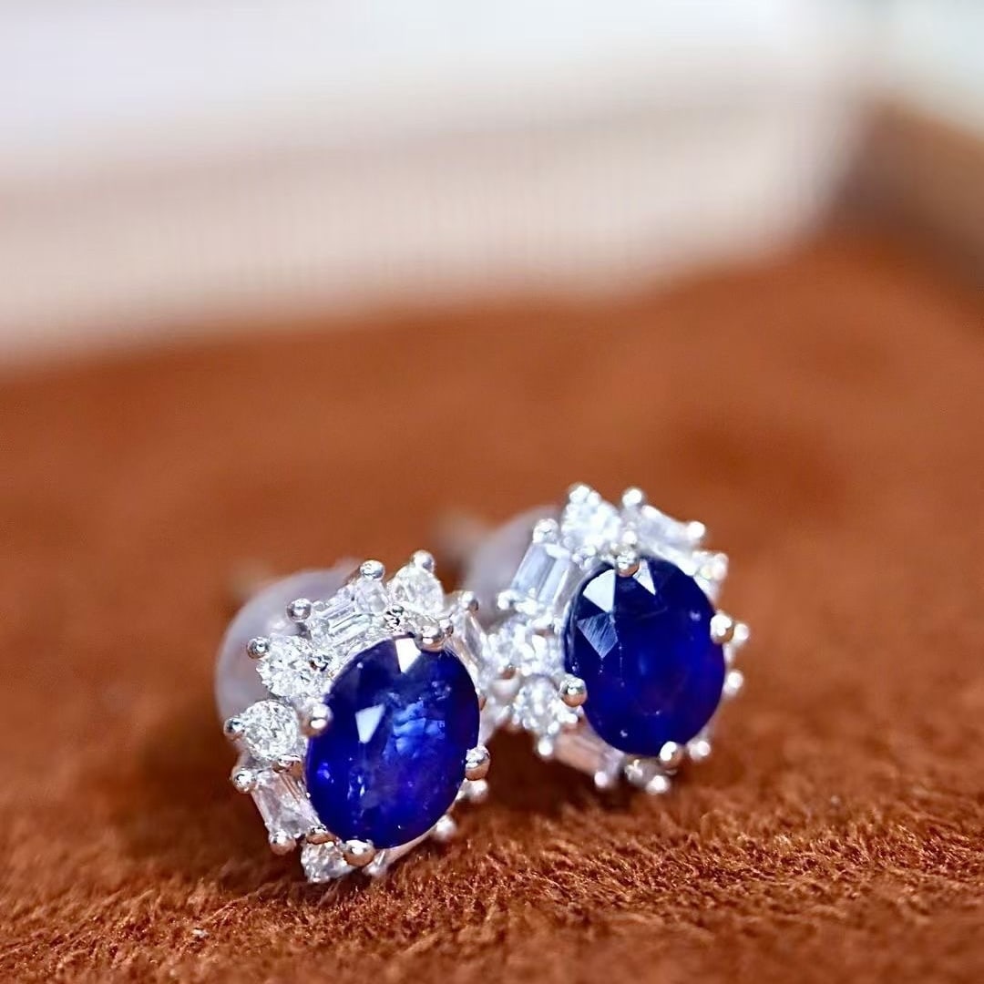 14k Gold 1.21 Ctw Natural Sapphire & Diamond Earrings - 2
