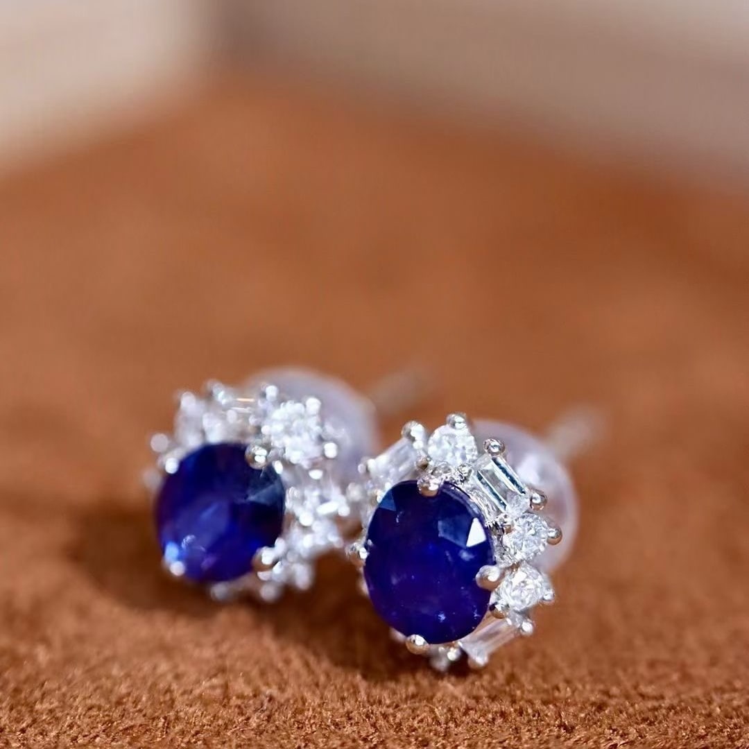 14k Gold 1.21 Ctw Natural Sapphire & Diamond Earrings - 3
