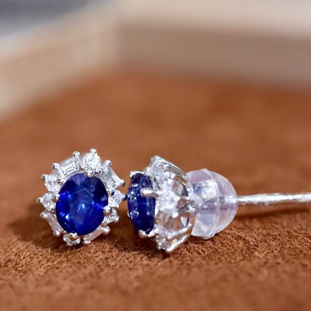 14k Gold 1.21 Ctw Natural Sapphire & Diamond Earrings - 4