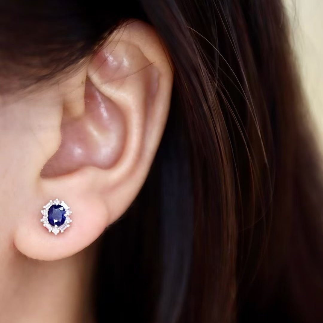14k Gold 1.21 Ctw Natural Sapphire & Diamond Earrings - 5