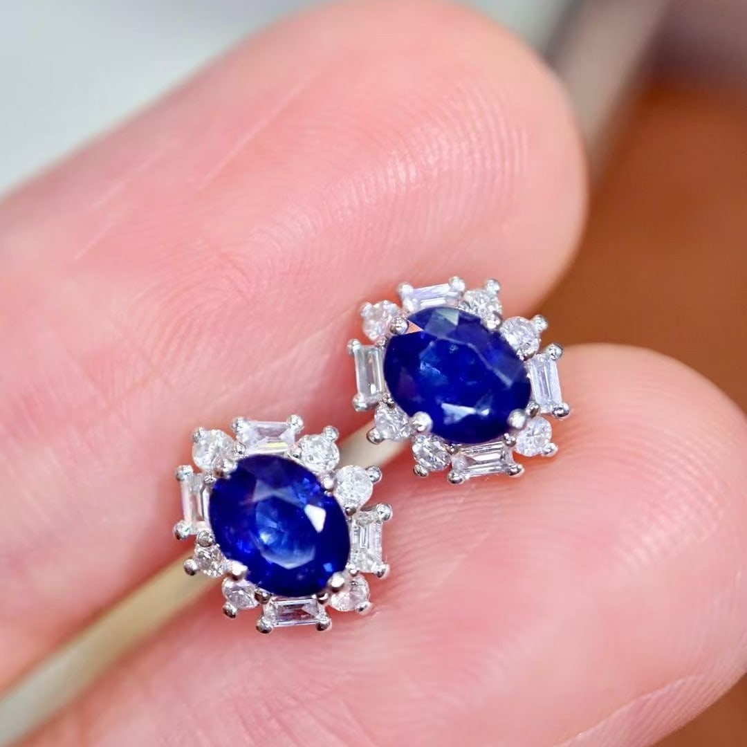 14k Gold 1.21 Ctw Natural Sapphire & Diamond Earrings - 6