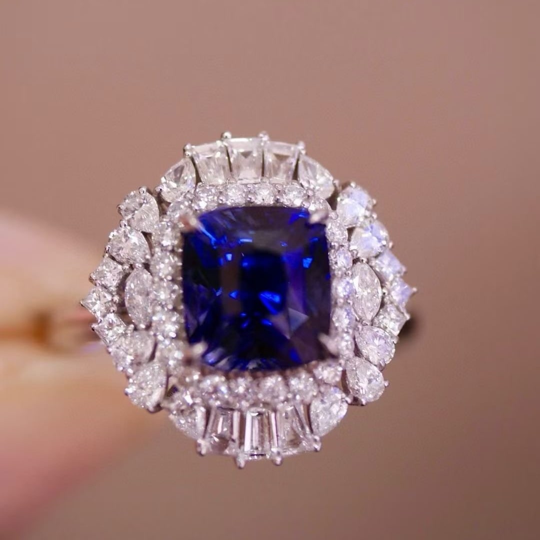 14k Gold 4.03 Ctw Natural Sapphire & Diamond Ring - 4