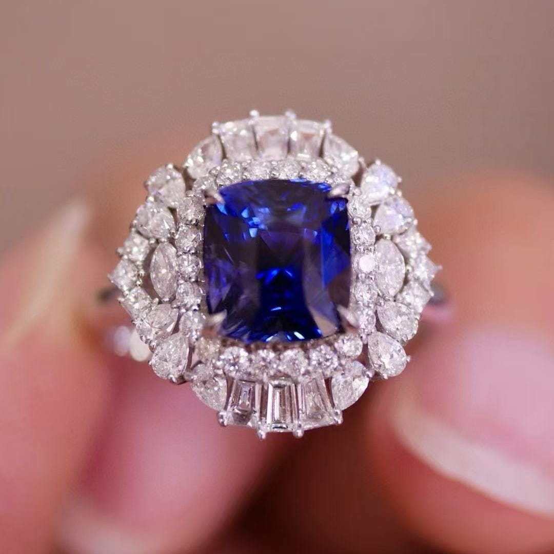 14k Gold 4.03 Ctw Natural Sapphire & Diamond Ring - 5