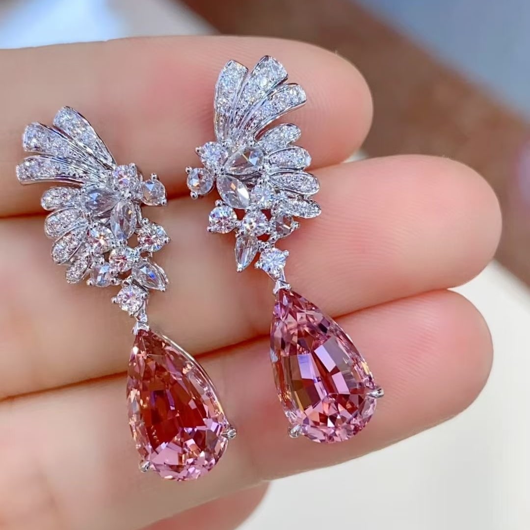 14k Gold 7.78 Ctw Natural Tourmaline & Diamond Earrings - 3