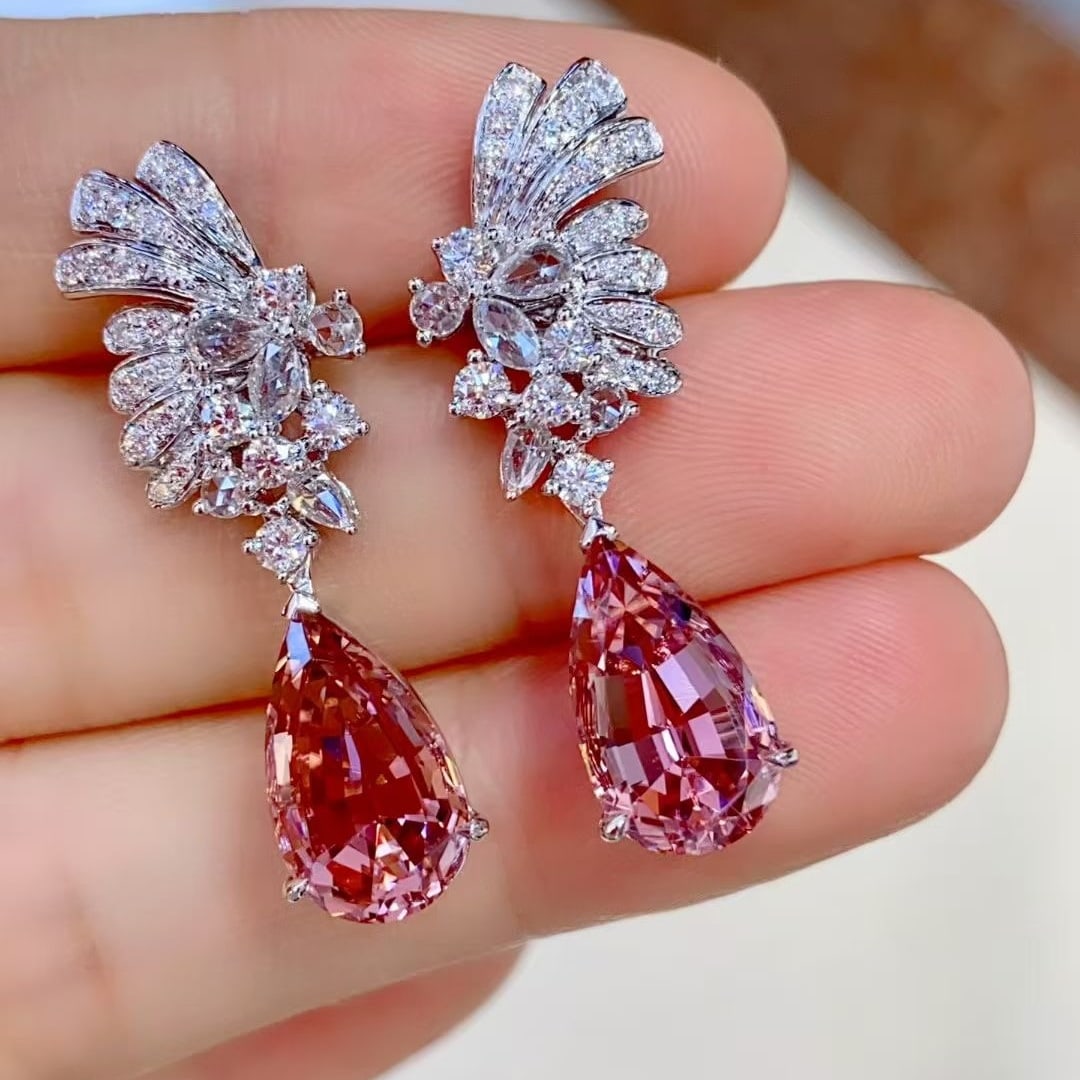 14k Gold 7.78 Ctw Natural Tourmaline & Diamond Earrings - 4