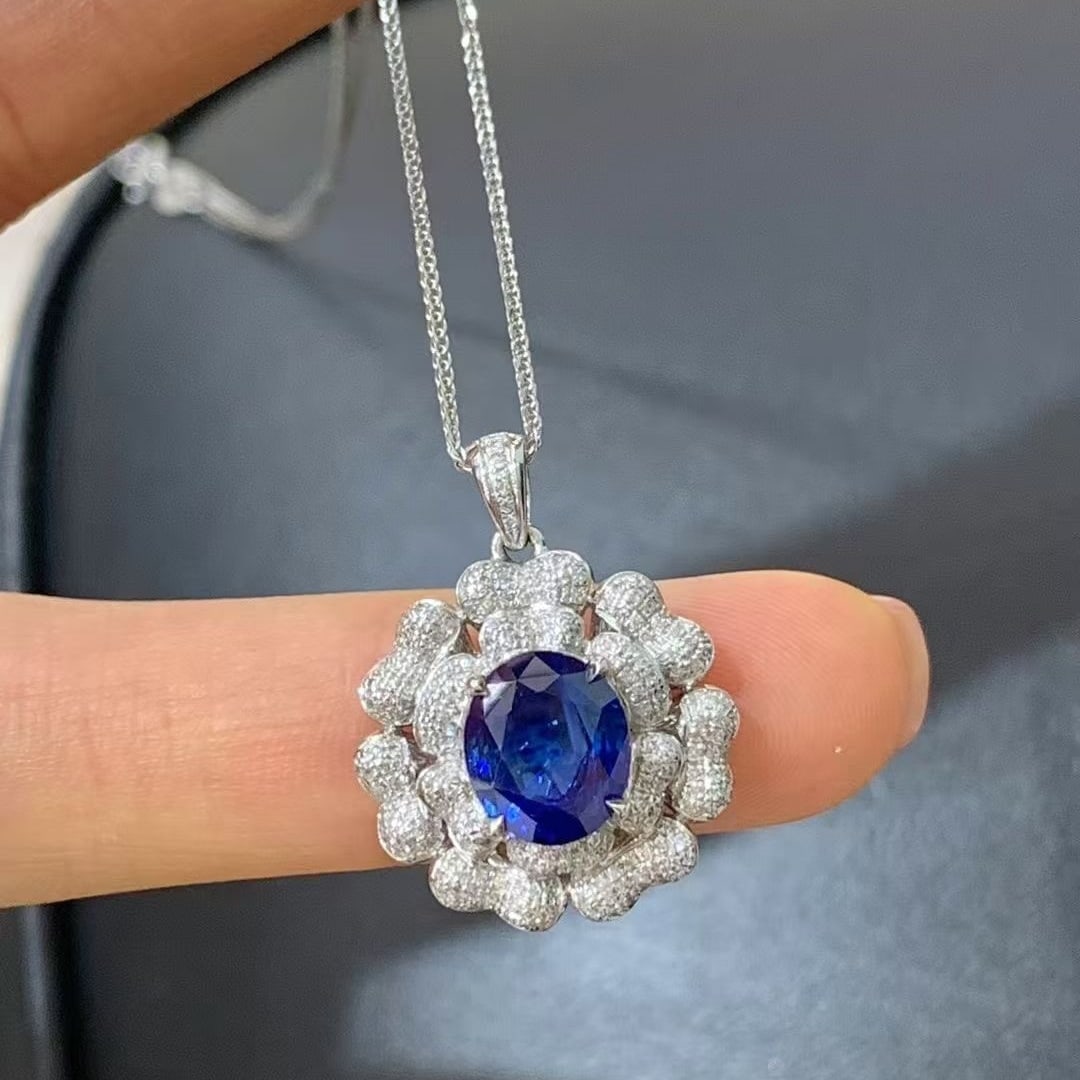 14k Gold 3.74 Ctw Natural Sapphire & Diamond Pendant( Without Chain ) - 2