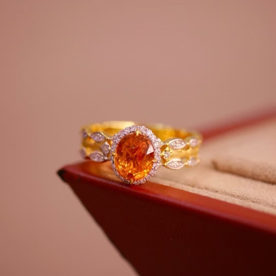 14k Gold 1.90 Ctw Natural Spessartine & Diamond Ring - 3