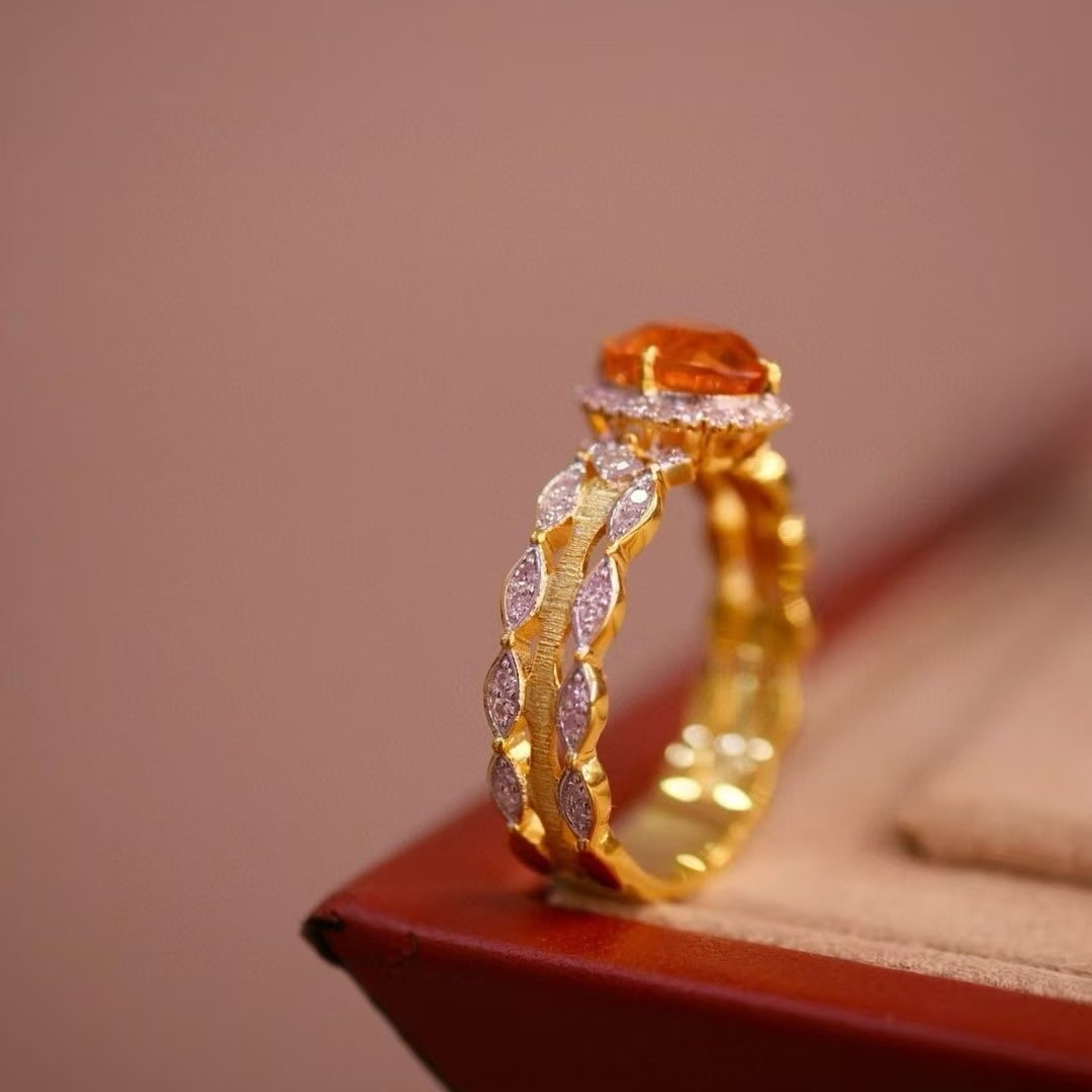 14k Gold 1.90 Ctw Natural Spessartine & Diamond Ring - 4