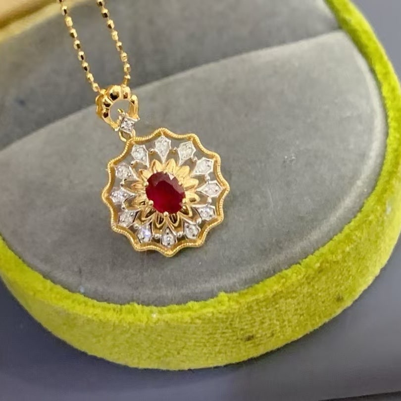 14k Gold 0.38 Ctw Natural Ruby & Diamond Pendant( Without Chain ) - 3