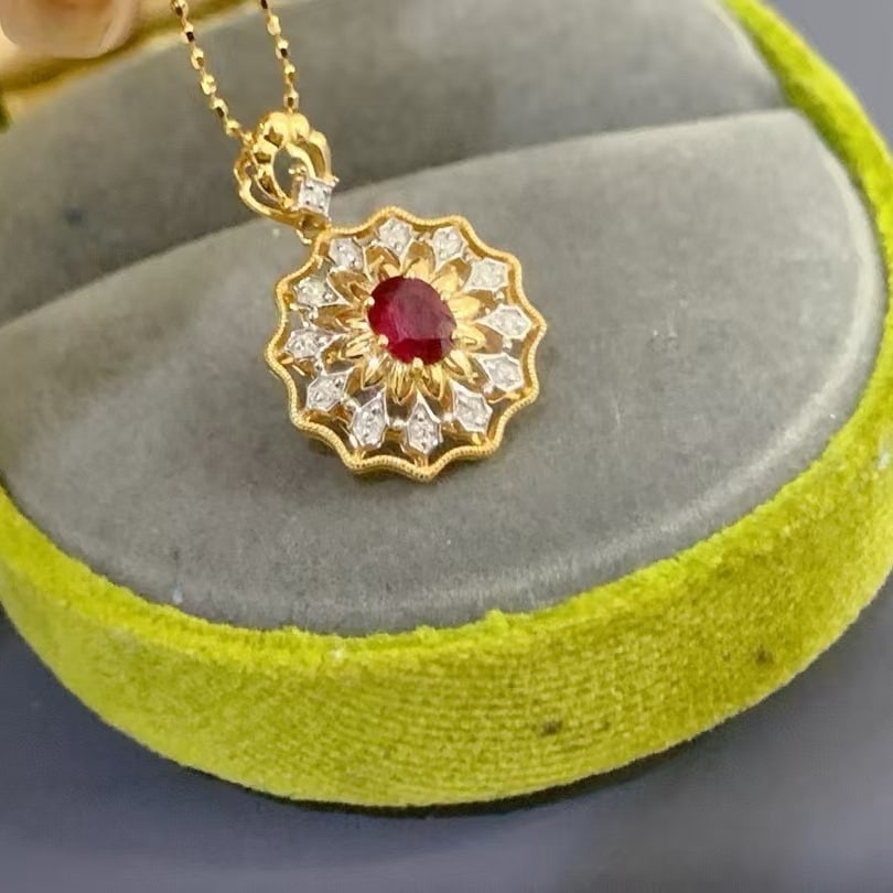 14k Gold 0.38 Ctw Natural Ruby & Diamond Pendant( Without Chain ) - 5