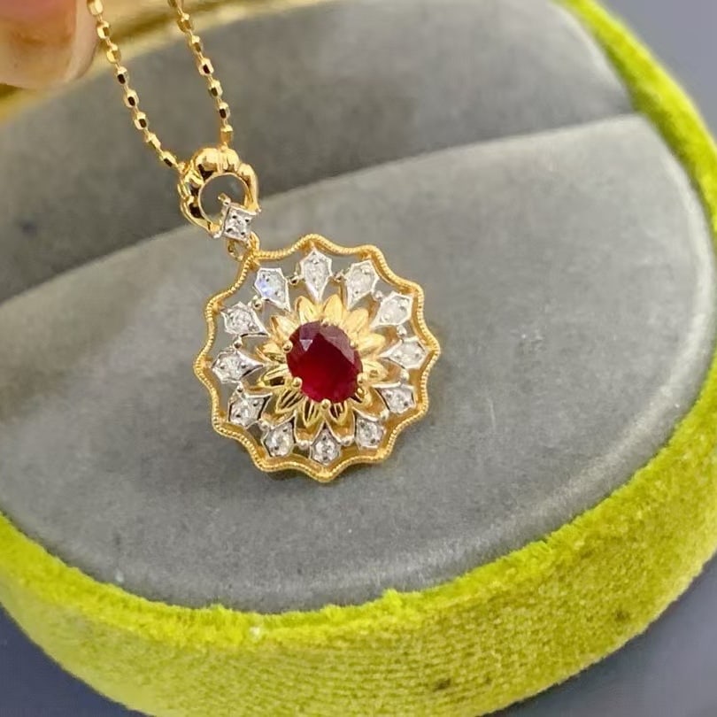14k Gold 0.38 Ctw Natural Ruby & Diamond Pendant( Without Chain ) - 6