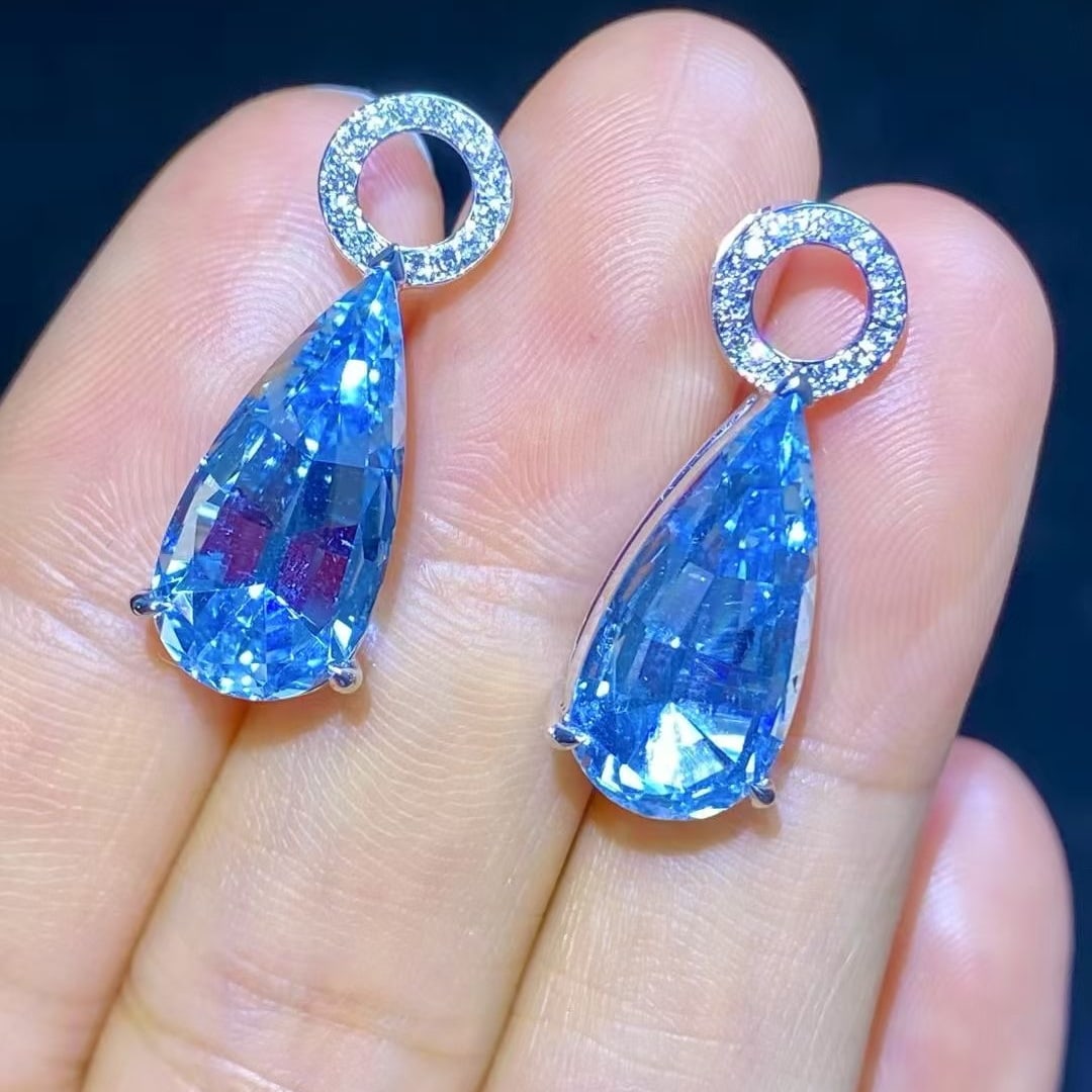 14k Gold 9.53 Ctw Natural Aquamarine & Diamond Earrings/pendant( Without Chain ) - 3