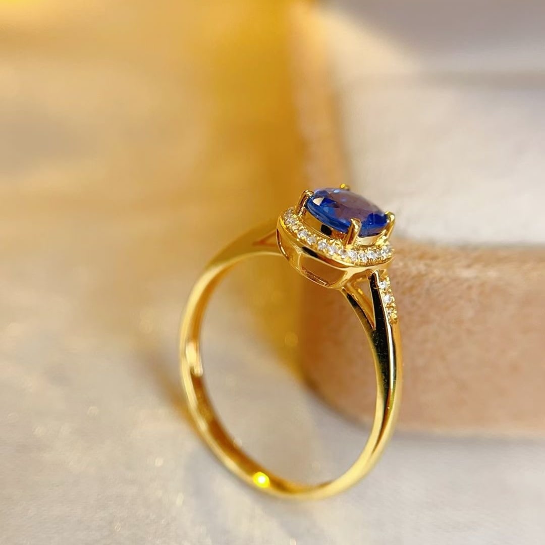 14k Gold 1 Ct Natural Sapphire & Diamond Ring - 2