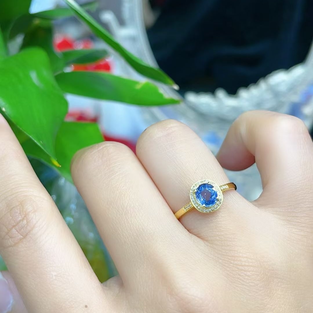 14k Gold 1 Ct Natural Sapphire & Diamond Ring - 3