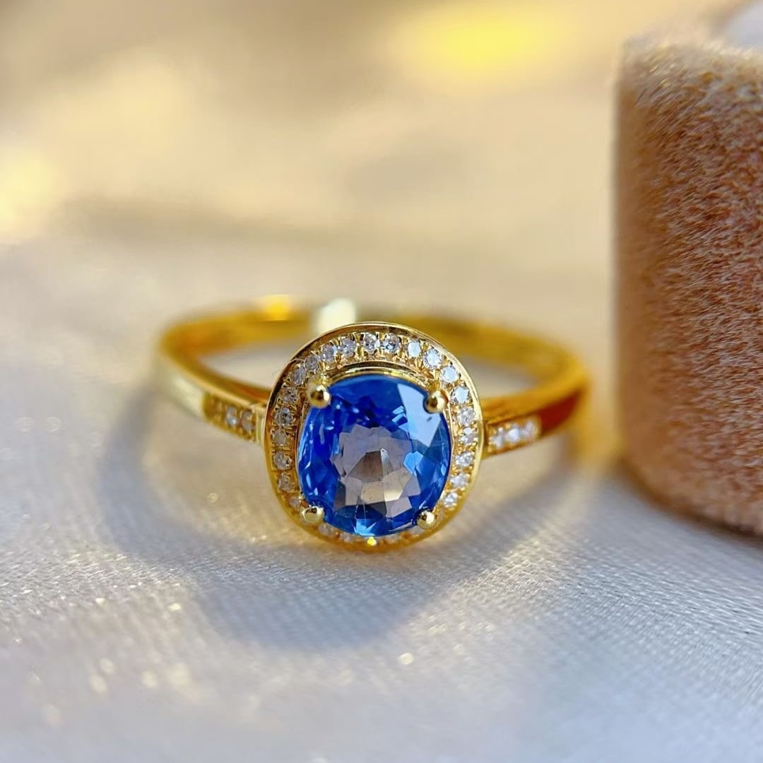 14k Gold 1 Ct Natural Sapphire & Diamond Ring - 4