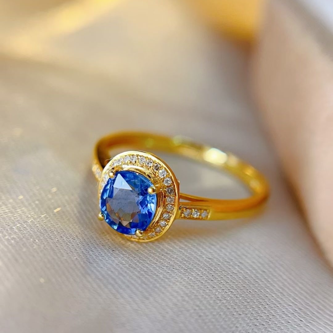14k Gold 1 Ct Natural Sapphire & Diamond Ring - 5
