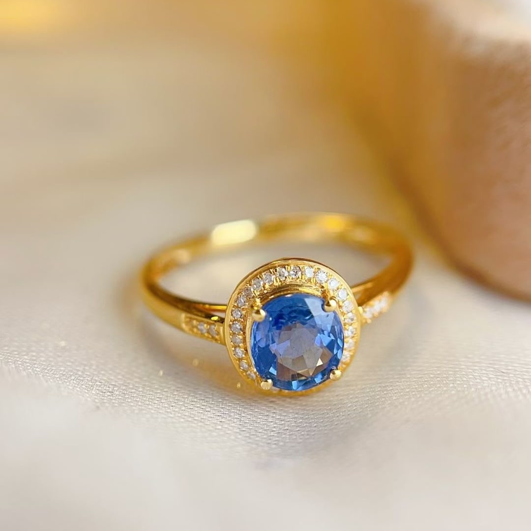 14k Gold 1 Ct Natural Sapphire & Diamond Ring - 6