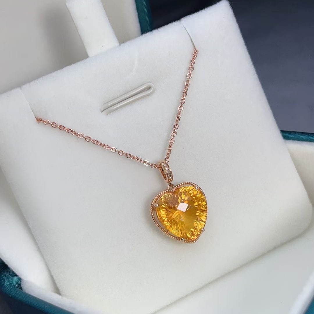 14k Gold 6.8 Ct Natural Citrine & Diamond Pendant( Without Chain ) - 2