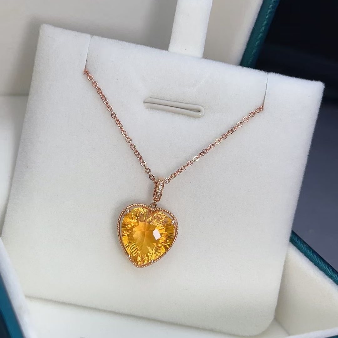 14k Gold 6.8 Ct Natural Citrine & Diamond Pendant( Without Chain ) - 3