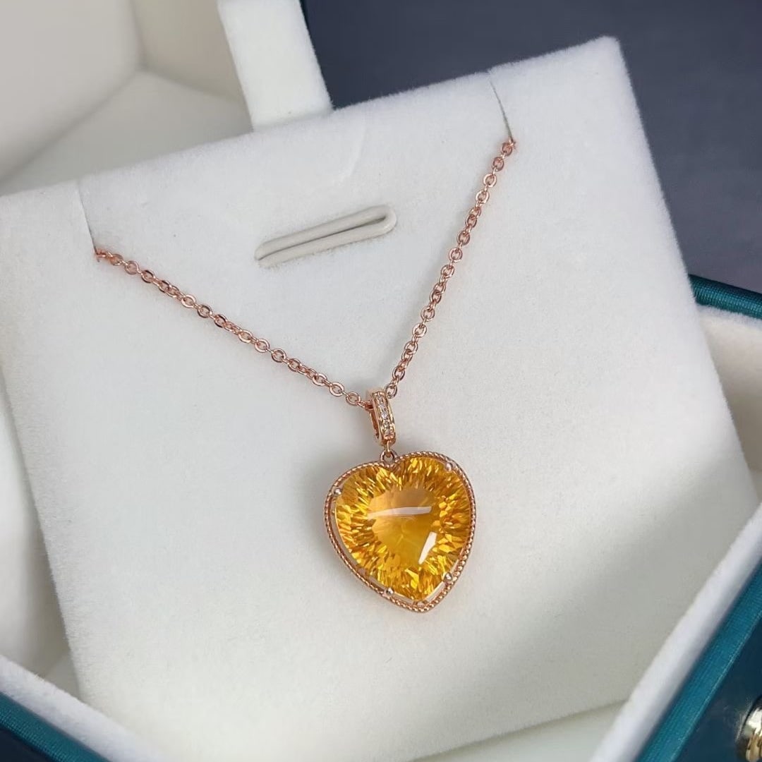 14k Gold 6.8 Ct Natural Citrine & Diamond Pendant( Without Chain ) - 4