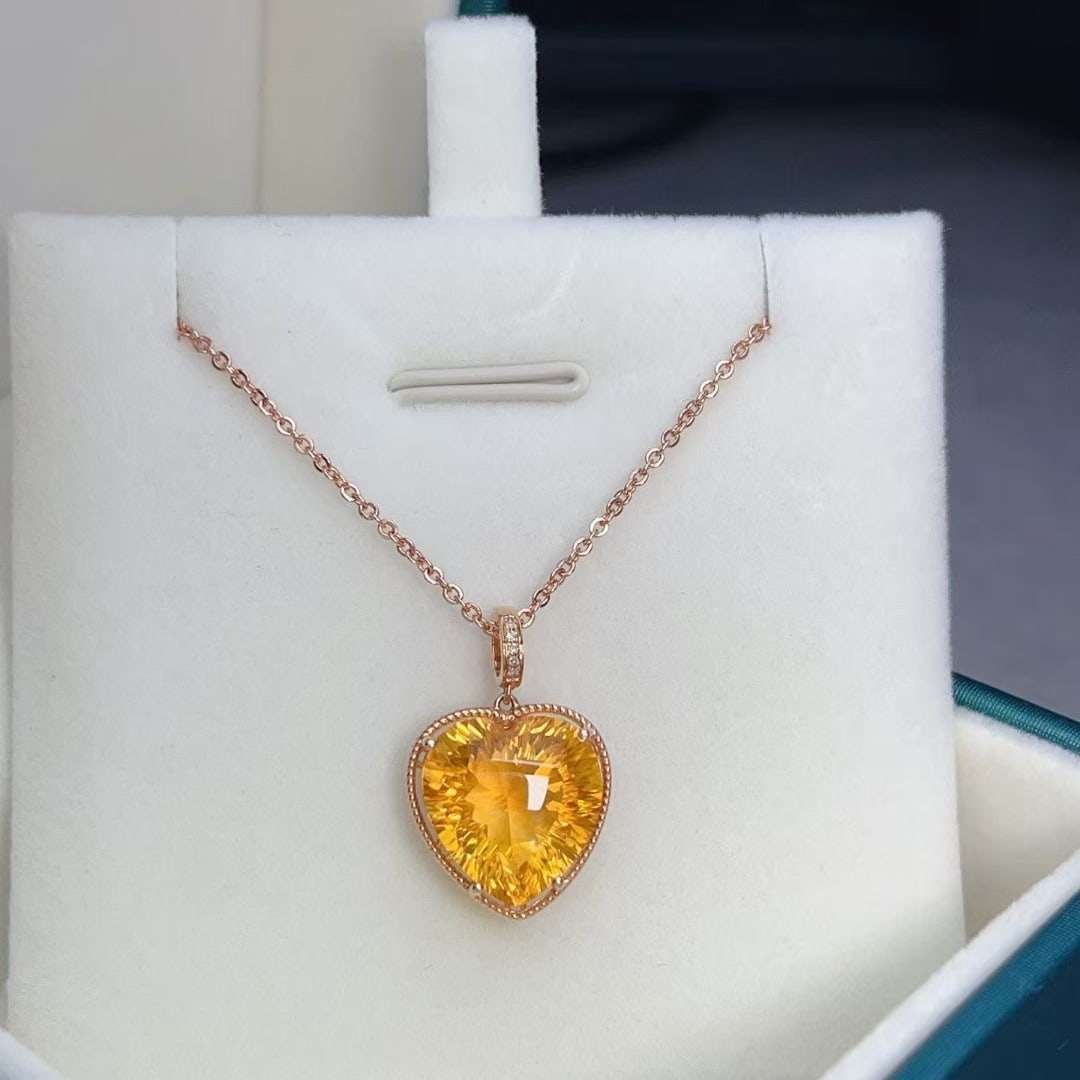 14k Gold 6.8 Ct Natural Citrine & Diamond Pendant( Without Chain ) - 5
