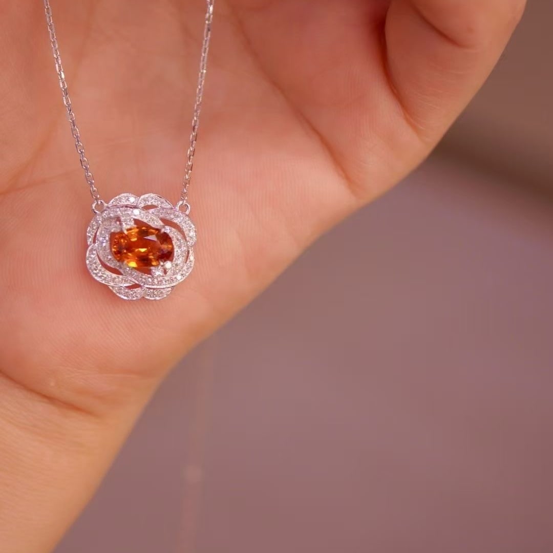 14k Gold 1.39 Ctw Natural Spessartine & Diamond Necklace - 2