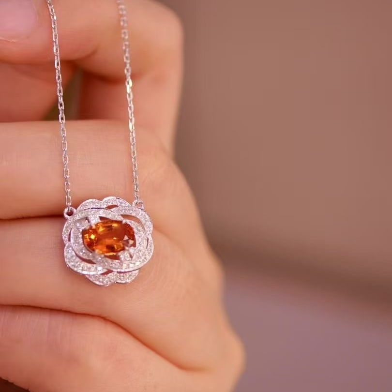 14k Gold 1.39 Ctw Natural Spessartine & Diamond Necklace - 3