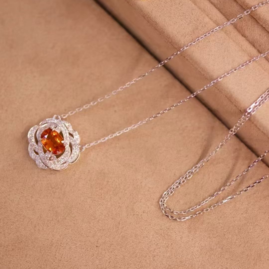 14k Gold 1.39 Ctw Natural Spessartine & Diamond Necklace - 4