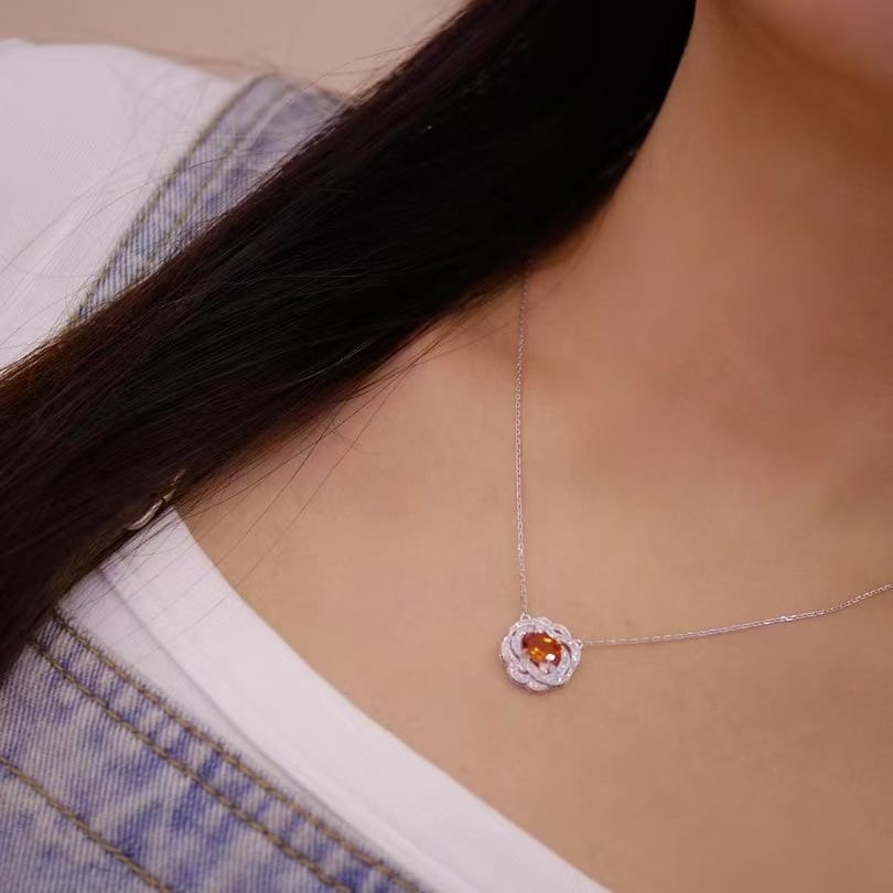 14k Gold 1.39 Ctw Natural Spessartine & Diamond Necklace - 5