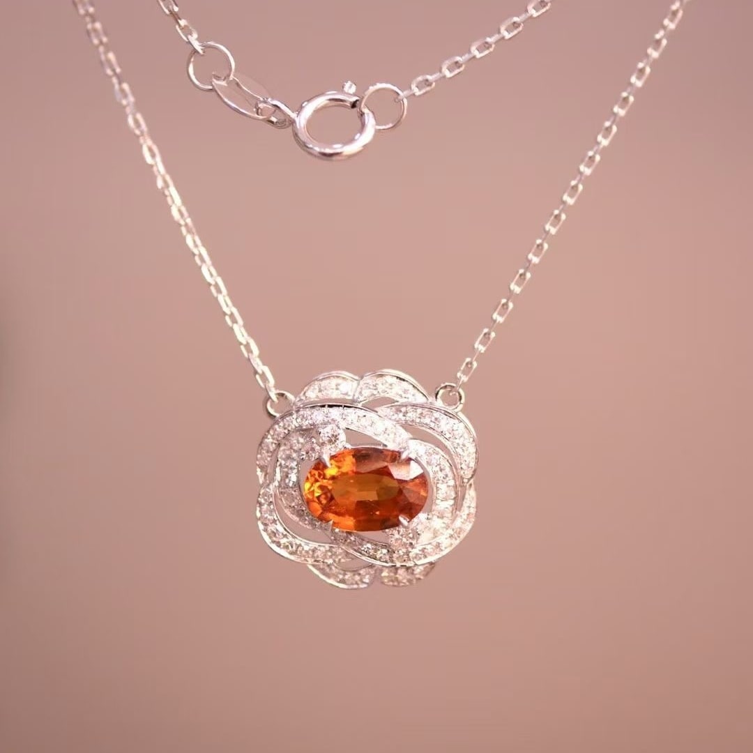 14k Gold 1.39 Ctw Natural Spessartine & Diamond Necklace - 6