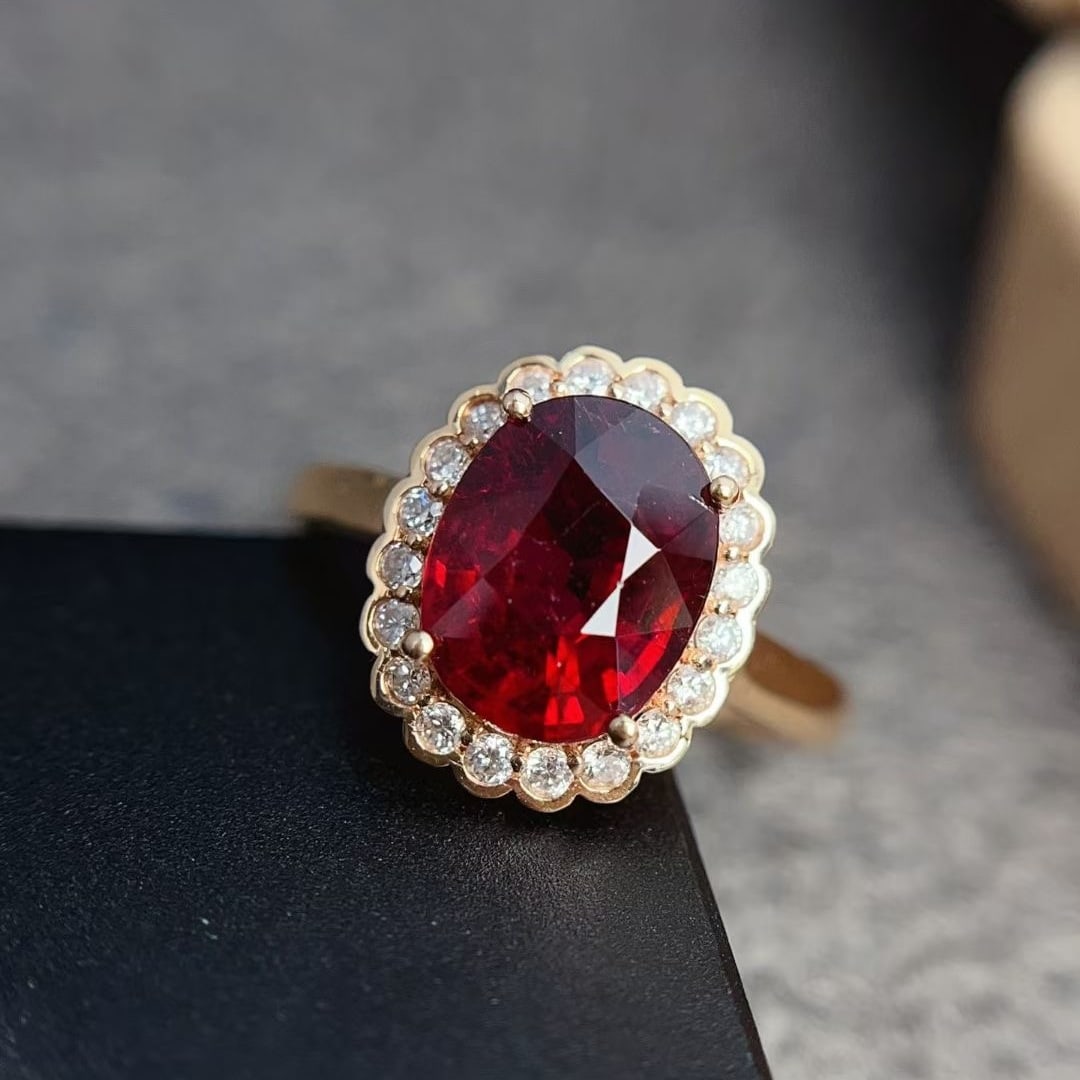 14k Gold 2.25 Ct Natural Tourmaline & Diamond Ring - 2