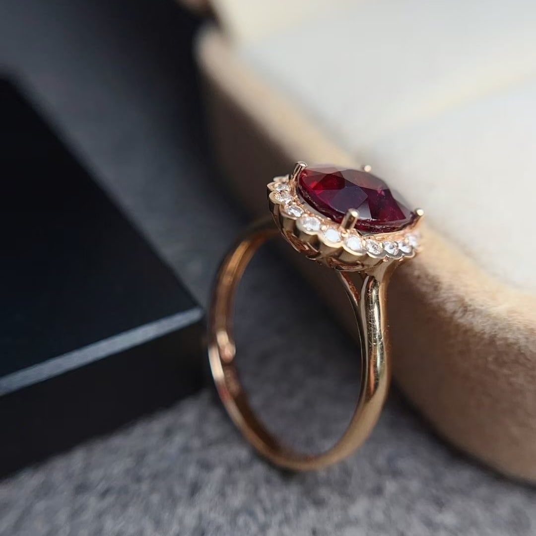 14k Gold 2.25 Ct Natural Tourmaline & Diamond Ring - 4