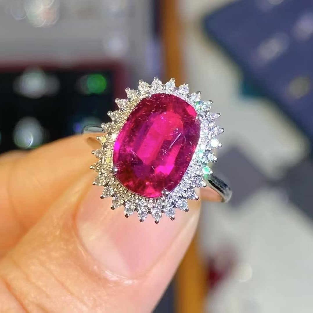 14k Gold 3.56 Ct Natural Tourmaline & Diamond Ring - 2